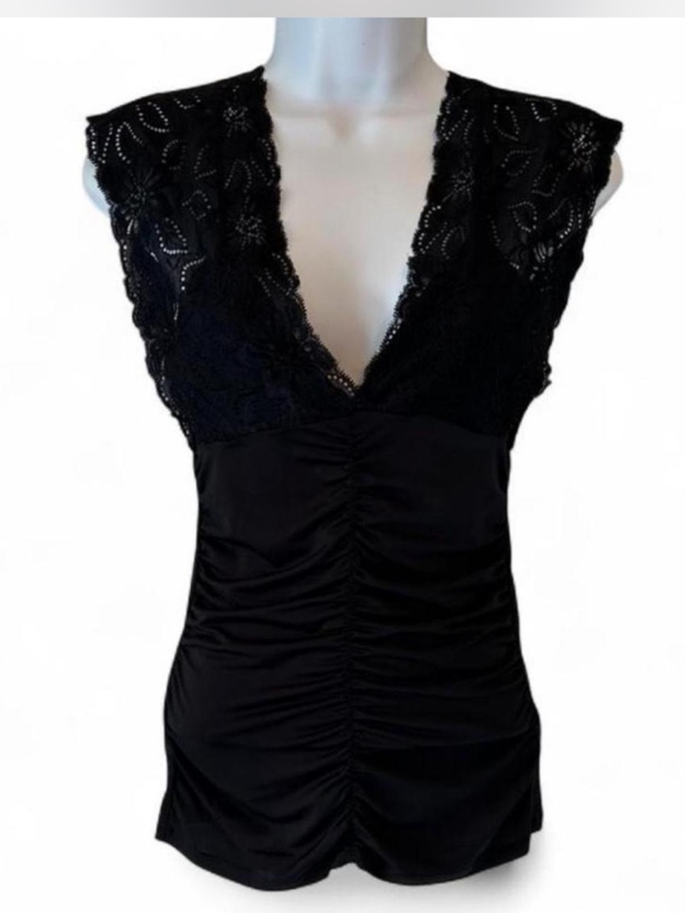 Y2K Vintage Goth Rave Bodycon Fairy Forever 21 Black Lace Blouse